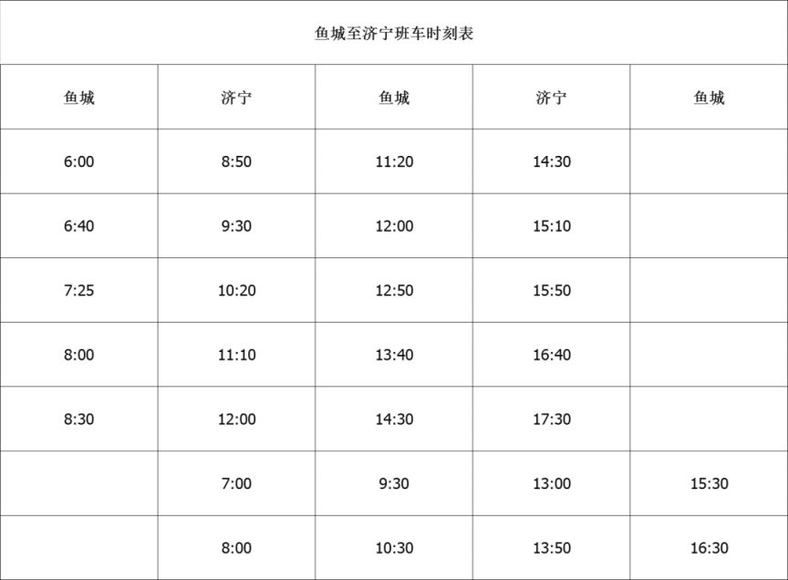 鱼台汽车站时刻表查询（持续更新）