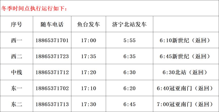 鱼台汽车站时刻表查询（持续更新）